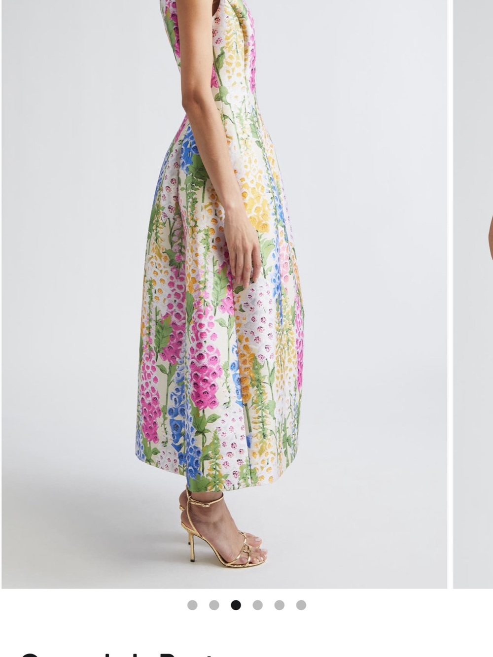 $6700 Sleeveless Floral Midi Dress in White with Multicolor Print - Picture 3 of 5